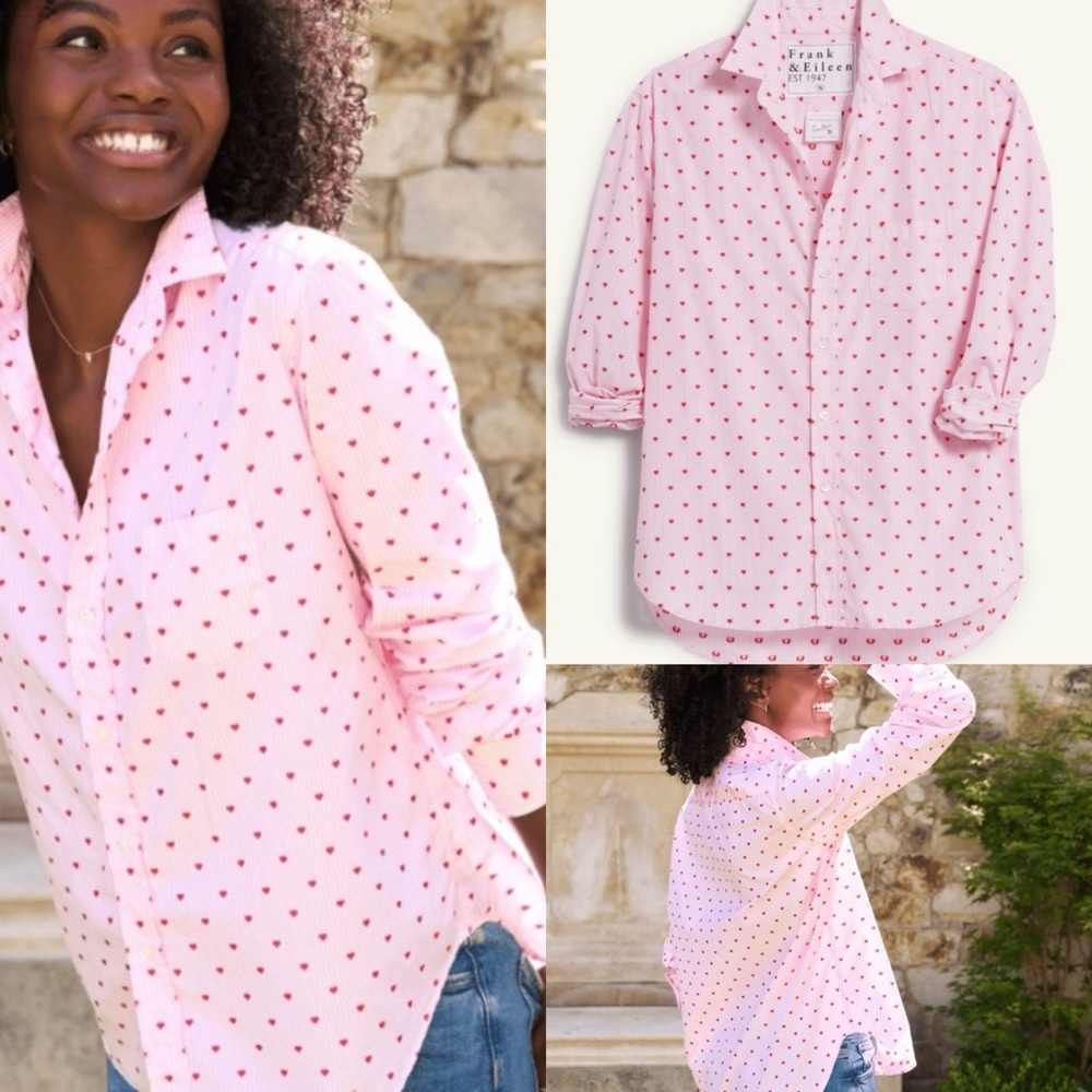 SOLD - Frank & Eileen Pink Button Down Shirt with Red Dots
